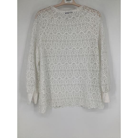 Pearl by Lela Rose Estimate M/L Ivory Long Sleeve Floral Lace Top BohoChic L23-5 - Picture 3 of 6